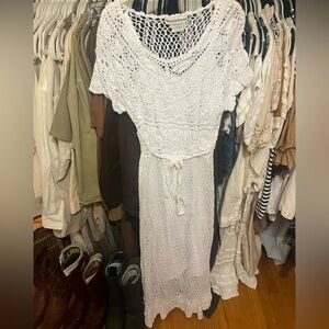 Vintage white crochet maxi dress with slip M